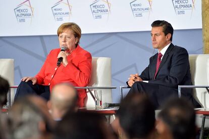 Angela Merkel y Enrique Peña Nieto, este sábado en México.