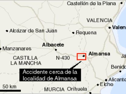 El lugar del accidente de Almansa (Albacete)
