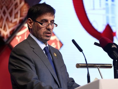 El primer ministro de Qatar, el jeque Abdullah bin Nasser bin Khalifa al-Thani, este lunes en Londres.