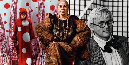 De ida. a dcha.: Yayoi Kusama, Louise Nevelson y David Hockney