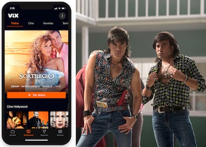 Visualización de la plataforma Vix (izquierda) y fotograma de la serie de Televisa 'Nosotros los guapos'