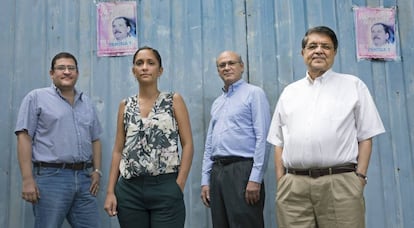 De izquierda a derecha: Felix Vijil, M&oacute;nica L&oacute;pez Baltodano, Carlos Fernando Chamorro y Sergio Ram&iacute;rez, en Managua.