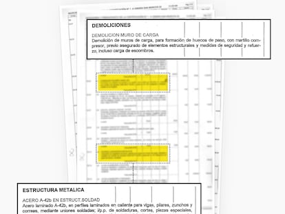 Epígrafes del certificado de obra de un local en en Madrid en los que figuran operaciones de envergadura que solo puede autorizar un arquitecto.