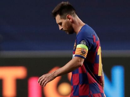 Messi, durante el partido contra el Bayern en Lisboa.