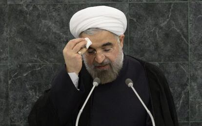 El presidente de Ir&aacute;n, Hassan Rouhani, durante su intervenci&oacute;n en la Asamblea General de Naciones Unidas.