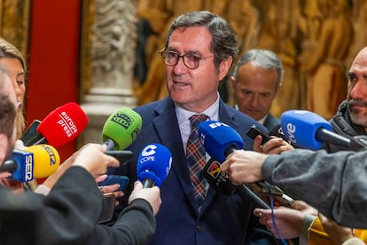 El presidente de la CEOE, Antonio Garamendi, el 17 de marzo en el espacio Explora de Ibercaja en Zaragoza.