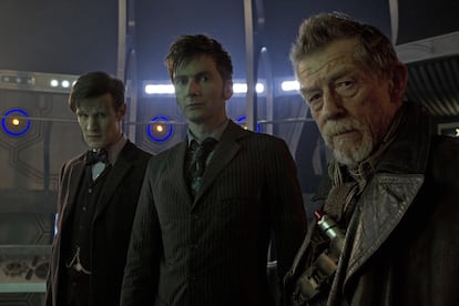 Matt Smith, David Tennant and John Hurt, three Doctors reunited in the ‘Doctor Who’ episode entitled ‘The Day of the Doctor.'