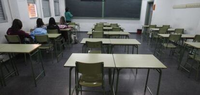 Clase casi vac&iacute;a de un instituto de Boadilla del Monte durante la &uacute;ltima huelga contra los recortes.