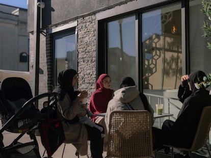 A group of women gathered at a cafe in Dearborn on October 7.