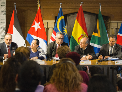 The Hague Group delivers its opening statement in The Hague, Netherlands