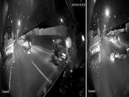 Imágenes tomadas por la cámara de seguridad de un vehículo muestran el momento de la embestida de motociclistas contra la joven Karen Martínez en la vía Sibaté - Soachala, en la madrugada de este 28 de junio.