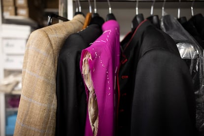 Detail of a rack at the Mancinelli tailor's shop in Via Borgo Pio in the Italian capital.