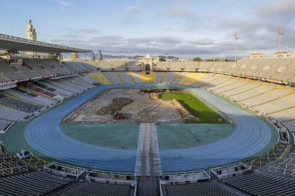 Las obras en el Estadio Olímpico Lluís Companys de Montjuïc.