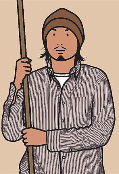 'Hirofumi with staff', de Julian Opie.