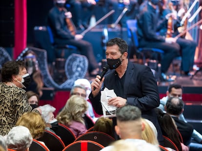 Antonio Banderas, esta mañana, en el Teatro del Soho.