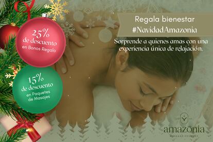 Cartel promocional de Navidad del centro de masajes Amazonia.