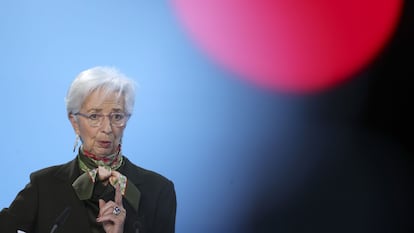 Christine Lagarde, presidenta del BCE, este jueves en Fráncfort.