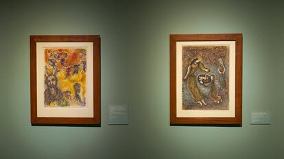 Dos quadres que representen l'èxode bíblic i que es poden trobar a l'expossició de Chagall al Palau Martorell.