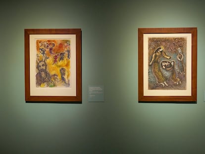 Dos quadres que representen l'èxode bíblic i que es poden trobar a l'expossició de Chagall al Palau Martorell.