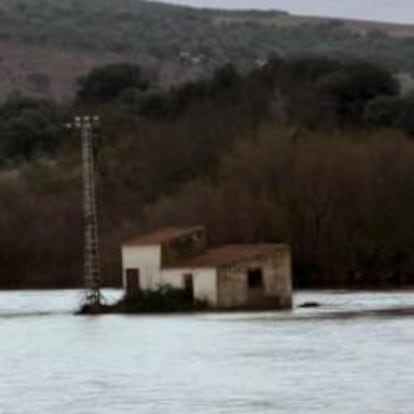 El río Guadiana a su paso por Los Pozuelos de Calatrava en Ciudad Realque ha invadido puentes y riberas.