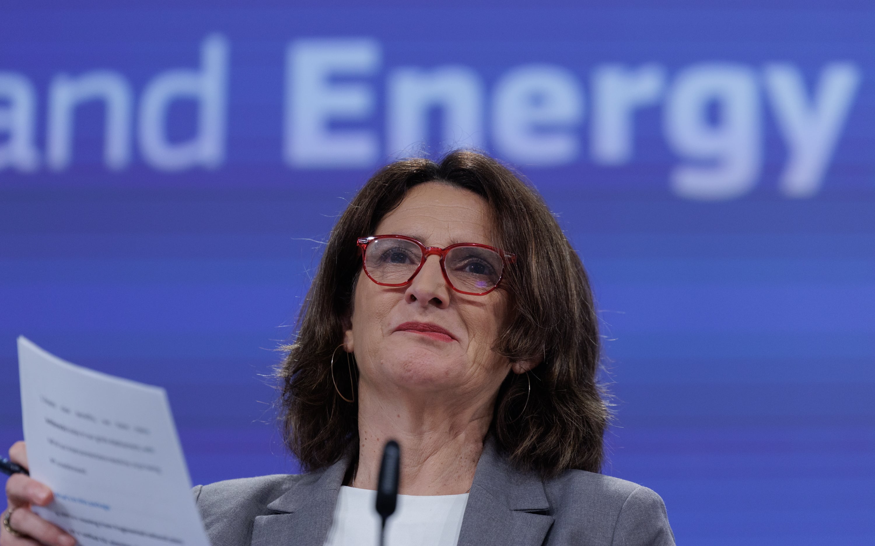 Teresa Ribera, vicepresidenta de la Comisión Europea de transición justa, limpia y competitiva y responsable de Competencia, el pasado miércoles en Bruselas. 