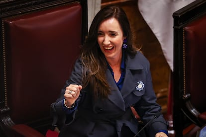 La vicepresidente Victoria Villarruel, este miércoles en el Senado de Buenos Aires.