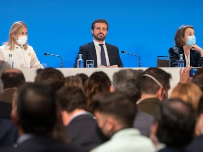 Pablo Casado, durante la junta directiva nacional del PP en el hotel Eurostars Tower en Madrid.