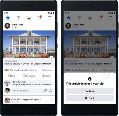 Facebook avisará de la antigüedad de una publicación.