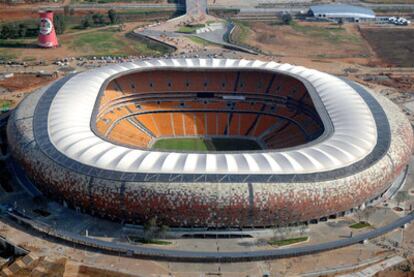 Vista aérea del estadio Soccer City de Johanesburgo.