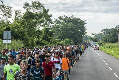 Más de 7.000 migrantes avanzaron el 21 de octubre hacia México, fue la primera caminata masiva de la caravana. Llegaron a Tapachula, a 30 kilómetros de la frontera con Guatemala.