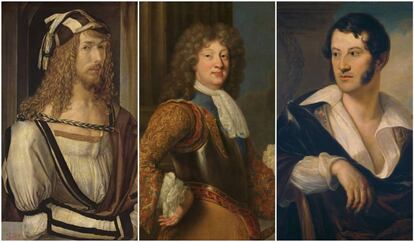 'Autorretrato', de Alberto Durero; 'Luis de Francia, el Gran Delfín', de autor anónimo, y 'Gonzalo de Vilches', atribuido a John Phillip. Ilustres retratados que parecen vestidos por Palomo Spain.