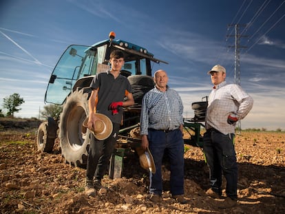 The Martínez family, in their vineyard in Tomelloso, Ciudad Real, late April.