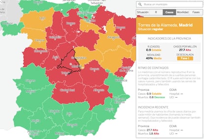 Consulta <a href="https://elpais.com/especiales/2020/coronavirus-covid-19/fases-desescalada/riesgo-de-rebrotes/?rel=friso-portada">el mapa interactivo</a>.