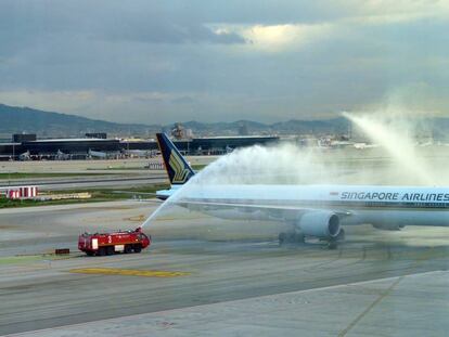 Vuelo inaugural de la ruta Barcelona - Sao Paulo de Singapore Airlines