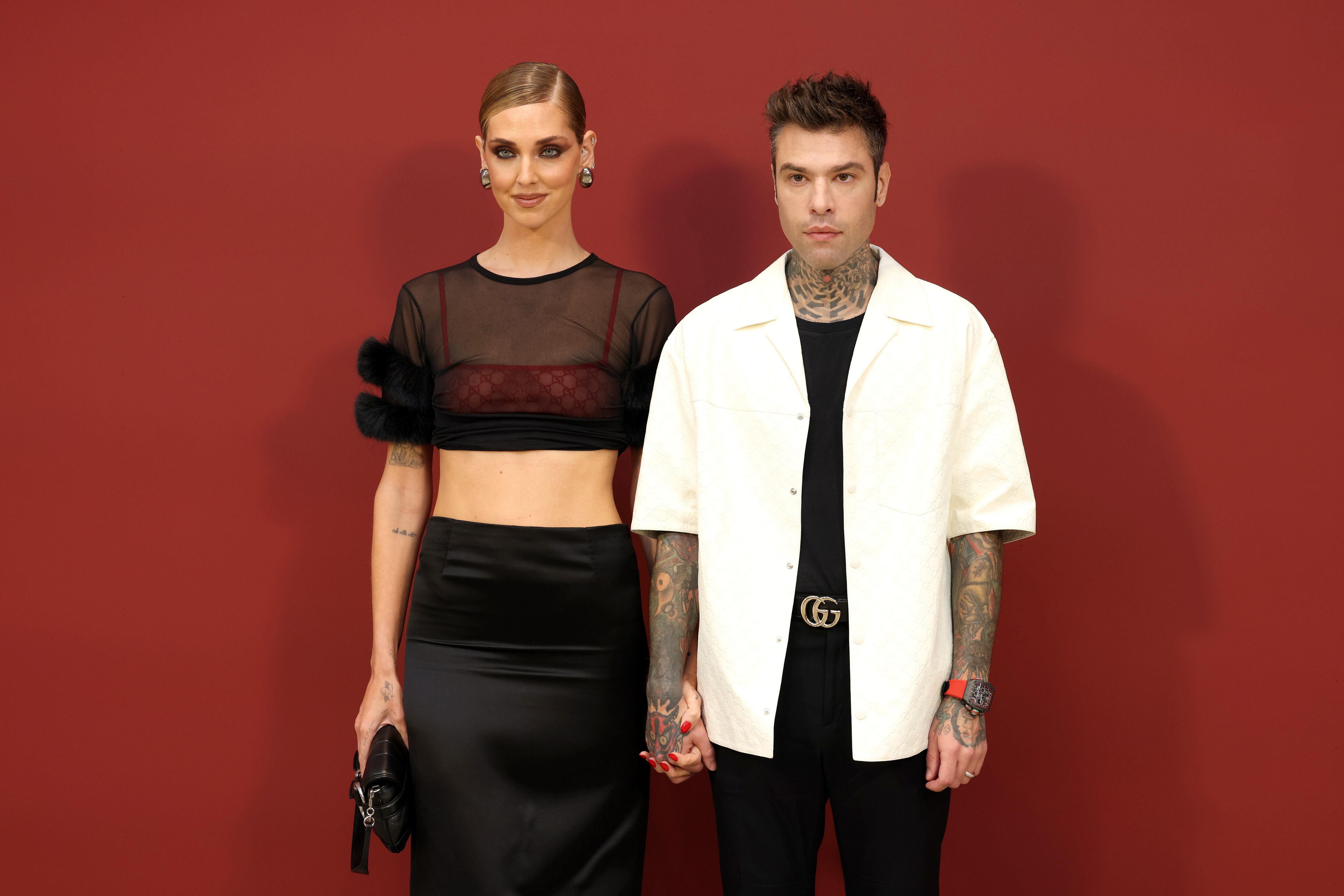 Chiara Ferragni y Fedez en en dedsfile de Gucci, el 22 de septiembre de 2023, en Milán.
