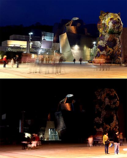 Museo Guggenheim de Bilbao, antes y después del apagón.