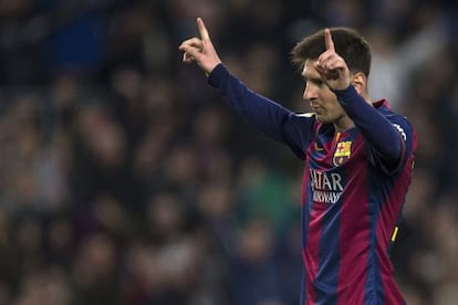 Messi celebra un gol contra el Córdoba. 