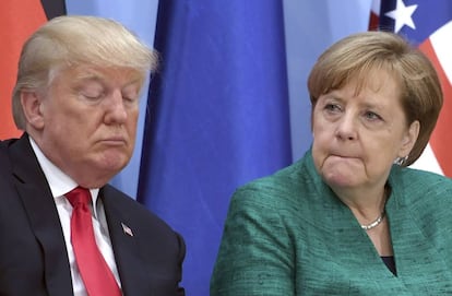 El presidente de EE UU, Donald Trump, y la canciler de Alemania, Angela Merkel, en el G20 en Hamburgo. (Patrik Stollarz/Pool Photo via AP)