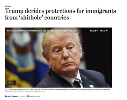 Captura de la palabra &quot;shit&quot; incluida por primera vez en un titular del Washington Post.