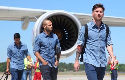 La delegación barcelonesa, encabezada por Leo Messi, aterrizó en Berlín este viernes. El Barça buscará el sábado en el Estadio Olímpico de la capital alemana convertirse en el primer club de la historia que logra dos veces las triple corona -Liga, Copa y Liga de Campeones-, si derrota en la final de la 'Champions' al Juventus italiano.