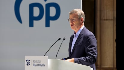 El presidente del PP, Alberto Núñez Feijóo, el lunes en un acto del PP en Salamanca.