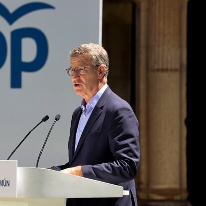 El presidente del PP, Alberto Núñez Feijóo, el lunes en un acto del PP en Salamanca.