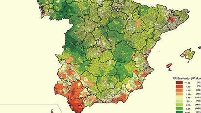 Mapa de España de la incidencia del cáncer de vejiga