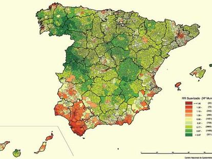 Mapa de España de la incidencia del cáncer de vejiga