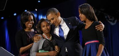 La familia Obama, durante un acto de campaña en 2012.