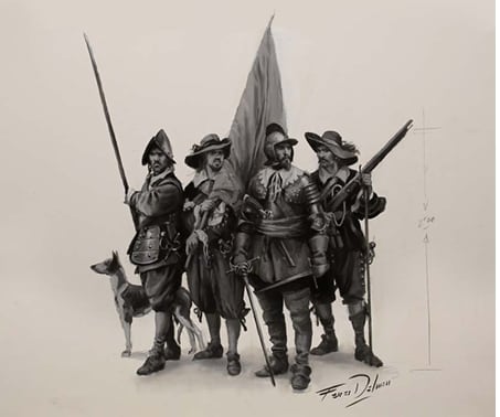 Representación pictórica como referencia inicial dibujada por Augusto Ferrer-Dalmau.