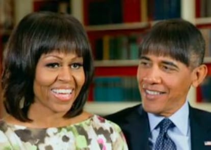 Un montaje de Obama con el flequillo de su esposa, Michelle Obama, una de las bromas del presidente en la cena de corrresponsales.