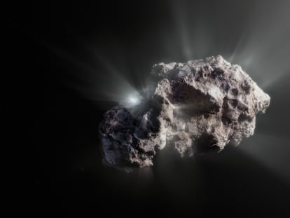 An illustration of what the comet 2I/Borisov looks like.