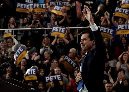 O então pré-candidato Pete Buttigieg participa de ato de campanha em Raleigh, Carolina do Norte, no sábado.