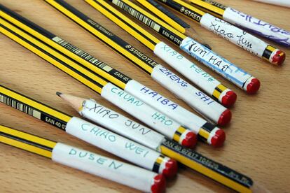 Material escolar de los alumnos de un colegio de Gràcia